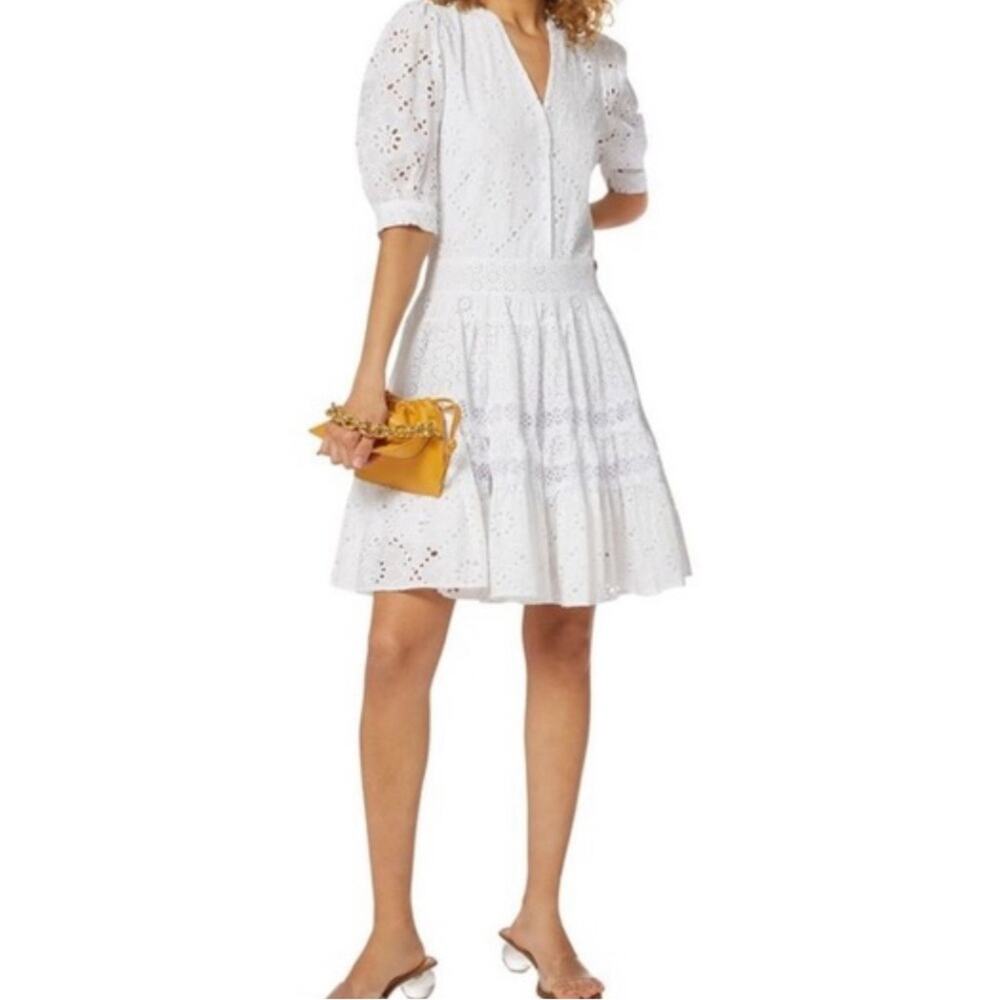 Maje White Lace Embroidered Floral Eyelet Mini Dress Size: 2 - Picture 2 of 12